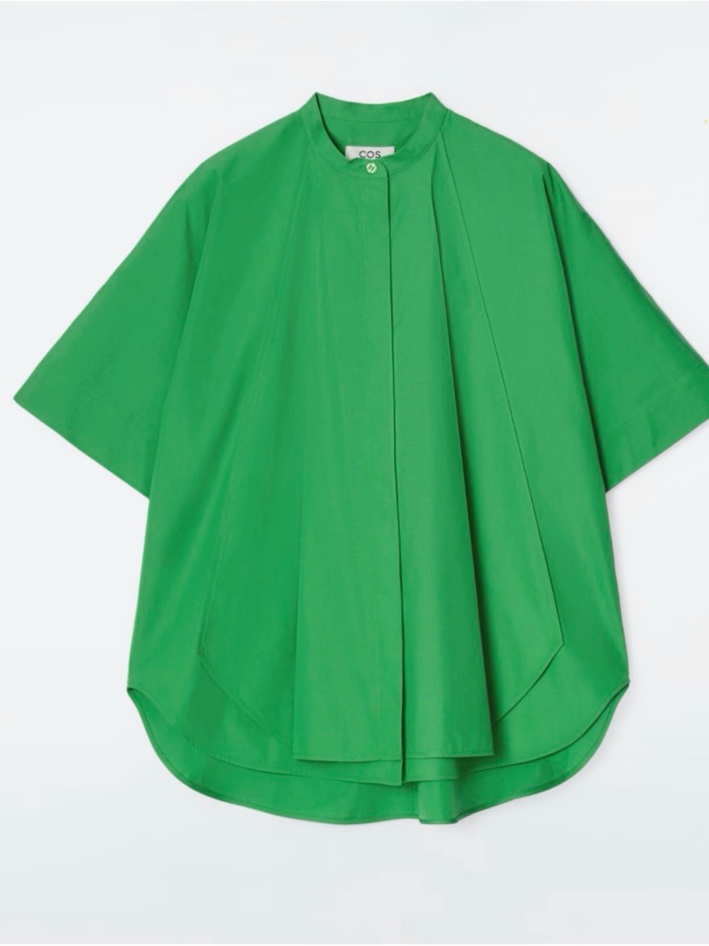 COS Bright Green Pleated Short-Sleeve Popover
